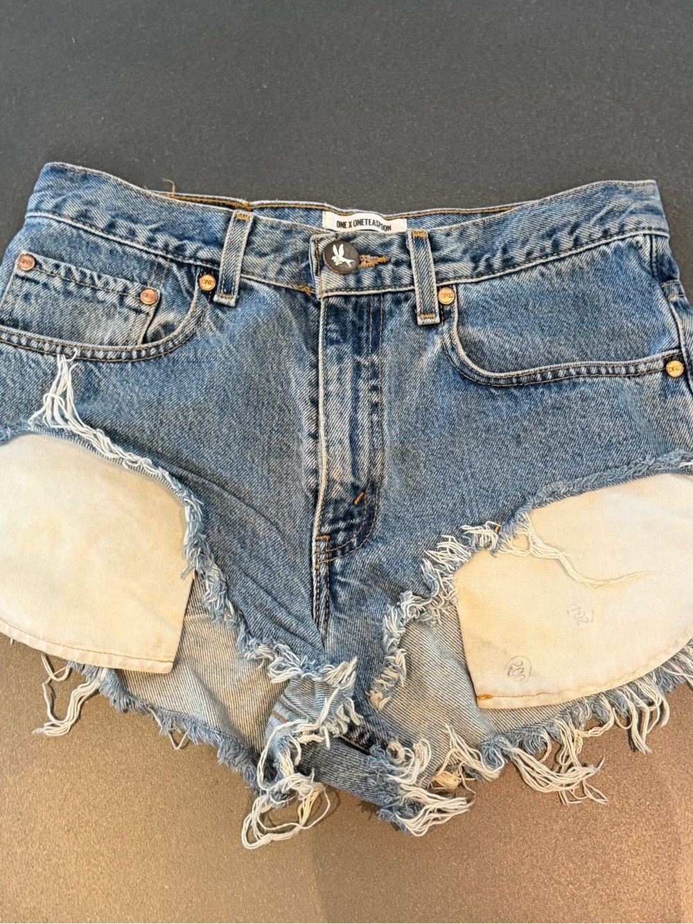 One Teaspoon Light Blue Distressed Denim Cutoff Shorts